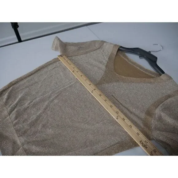 Khaki Metallic Cap-Sleeve Top S #1904-D3 - Picture 4 of 7